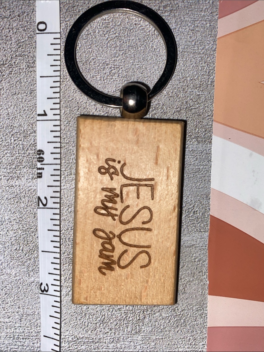 Wooden Keychain with 'Jesus is my home' Engraving - Natural Wood